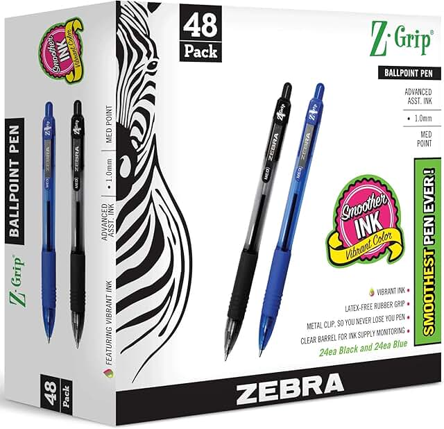 Bulk pack of 48 retractable ballpoint pens in black and blue