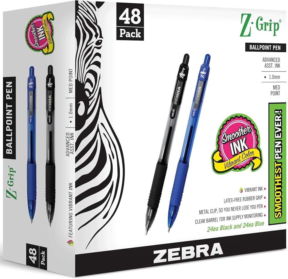 Bulk pack of 48 retractable ballpoint pens in black and blue