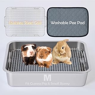 Small Animal Litter Box with Raised Grid and Washable Pad