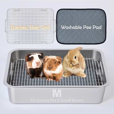 Small Animal Litter Box with Raised Grid and Washable Pad