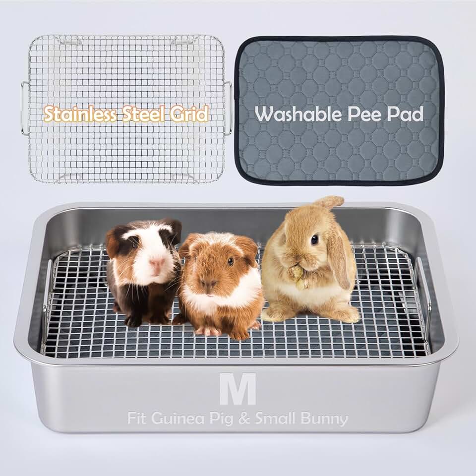 Small Animal Litter Box with Raised Grid and Washable Pad