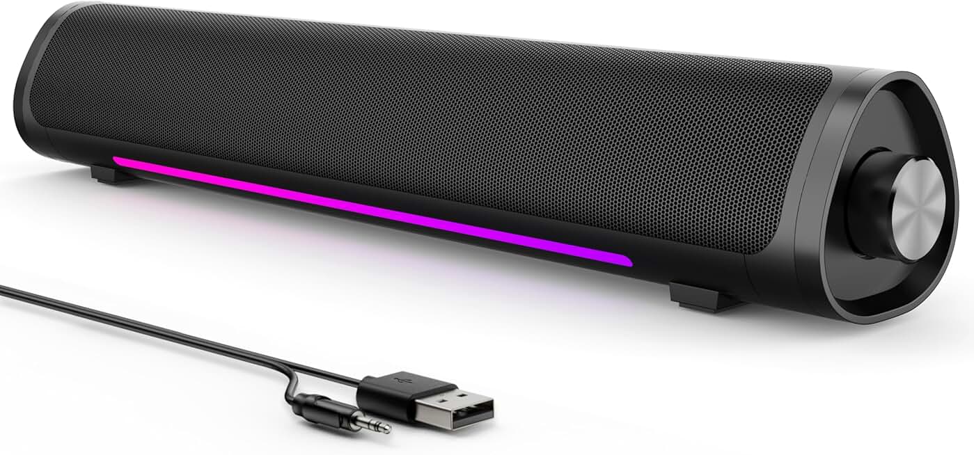 Desktop Computer Speakers with RGB Lighting and Easy Control