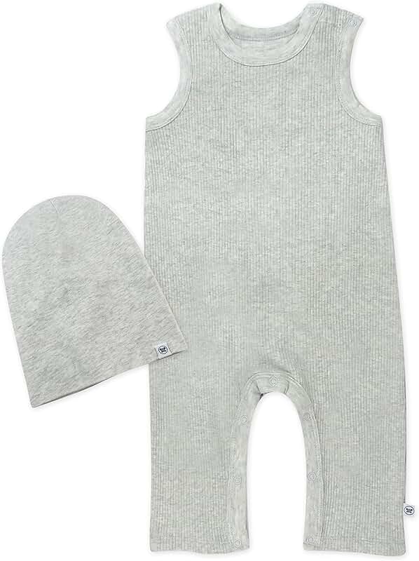 Baby Sleeveless Rib Coverall and Beanie Set in Organic Cotton