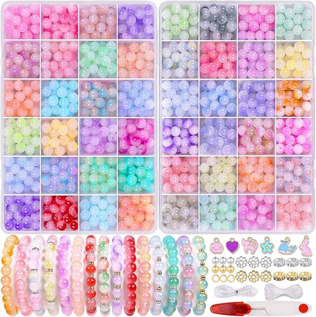 1711pcs 8mm Glass Beads for Jewelry Making in 48 Colors