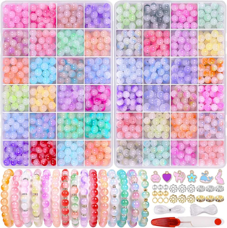 1711pcs 8mm Glass Beads for Jewelry Making in 48 Colors