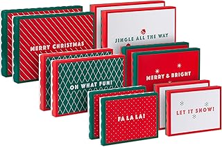 Red and Green Christmas Gift Box Assortment with Scalloped Lids