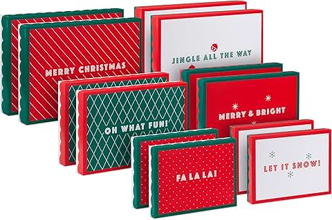 Red and Green Christmas Gift Box Assortment with Scalloped Lids