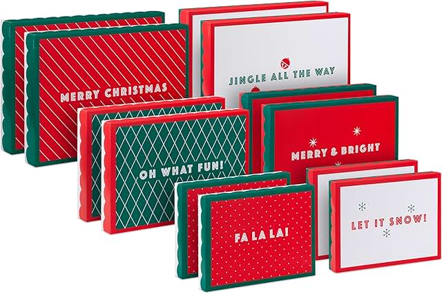 Red and Green Christmas Gift Box Assortment with Scalloped Lids