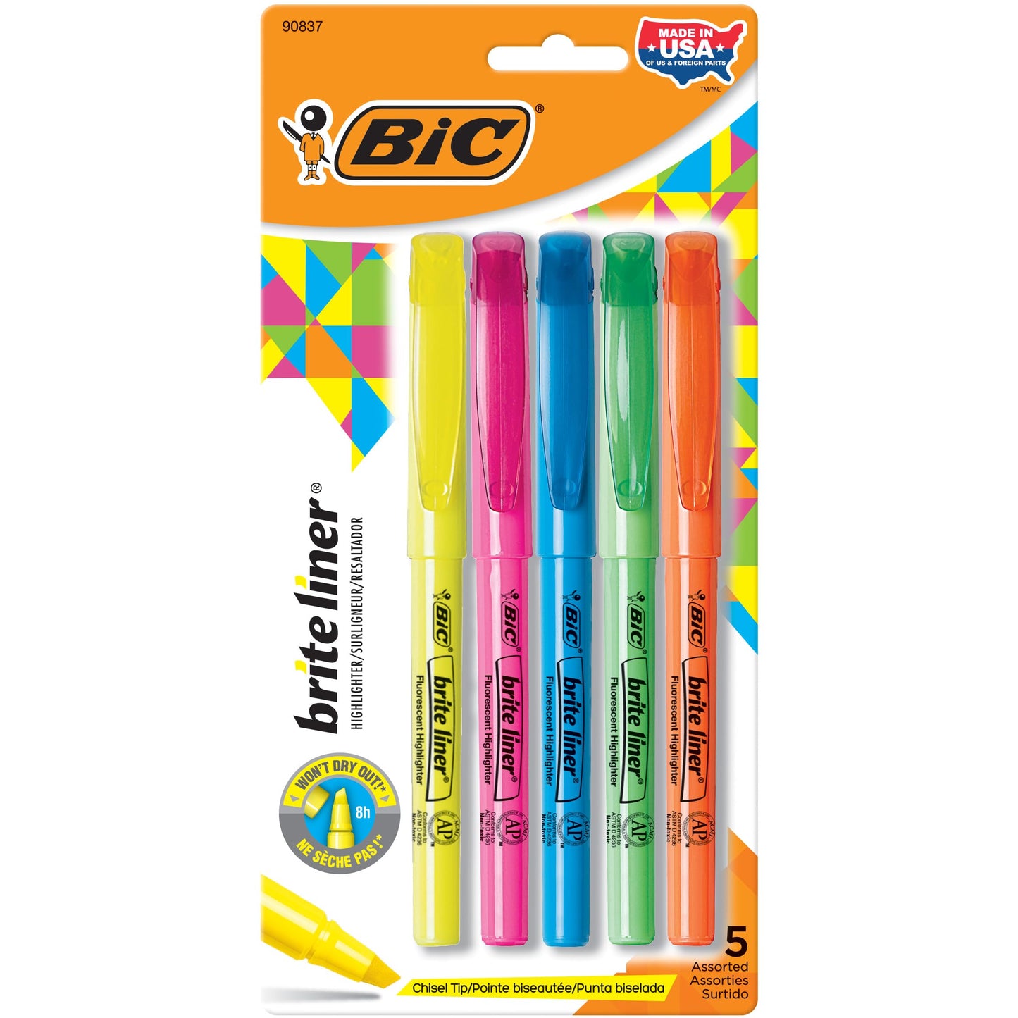 Set of 5 Chisel Tip Highlighters in Assorted Colors