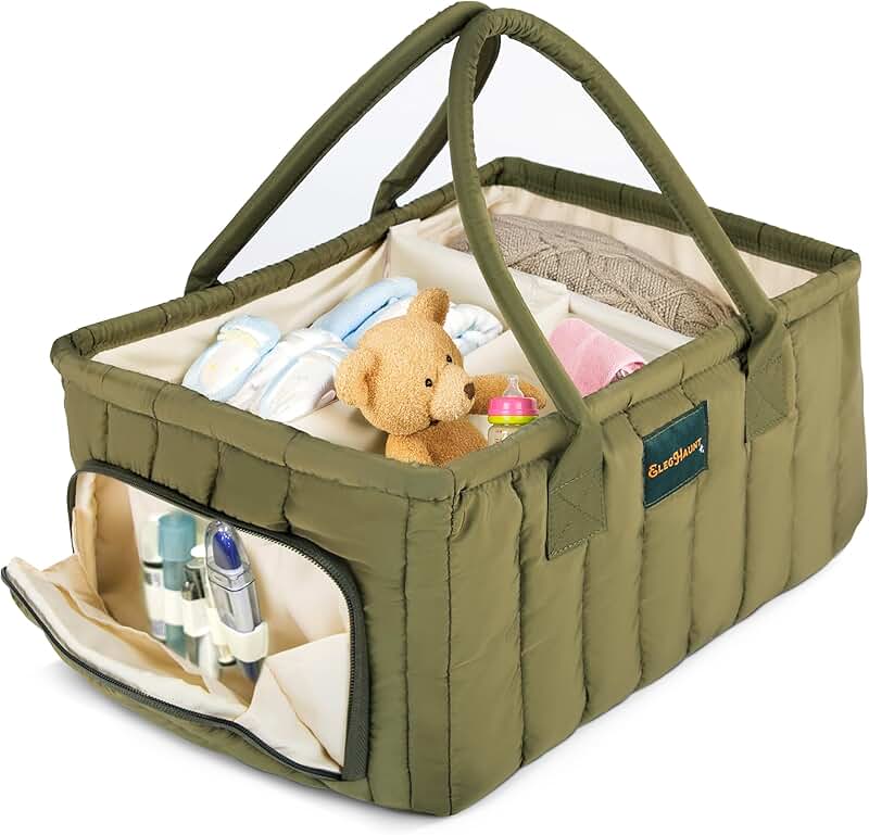 Large Baby Diaper Caddy with Handle and Compartments