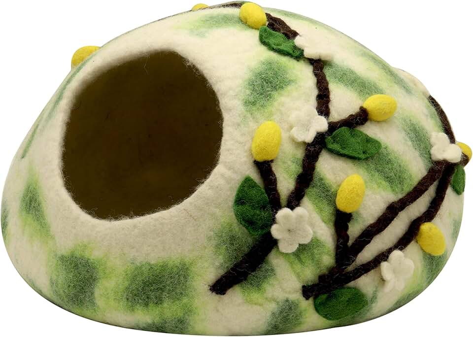 Handcrafted Felted Wool Cat Cave Bed for Indoor and Outdoor Use