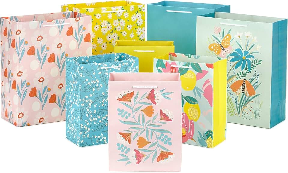 Spring Gift Bags in Assorted Sizes with Floral and Lemon Designs