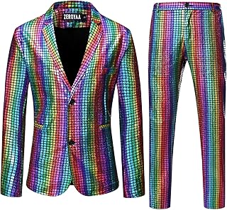 Men's Metallic Shiny Disco Sequin Suit for Party