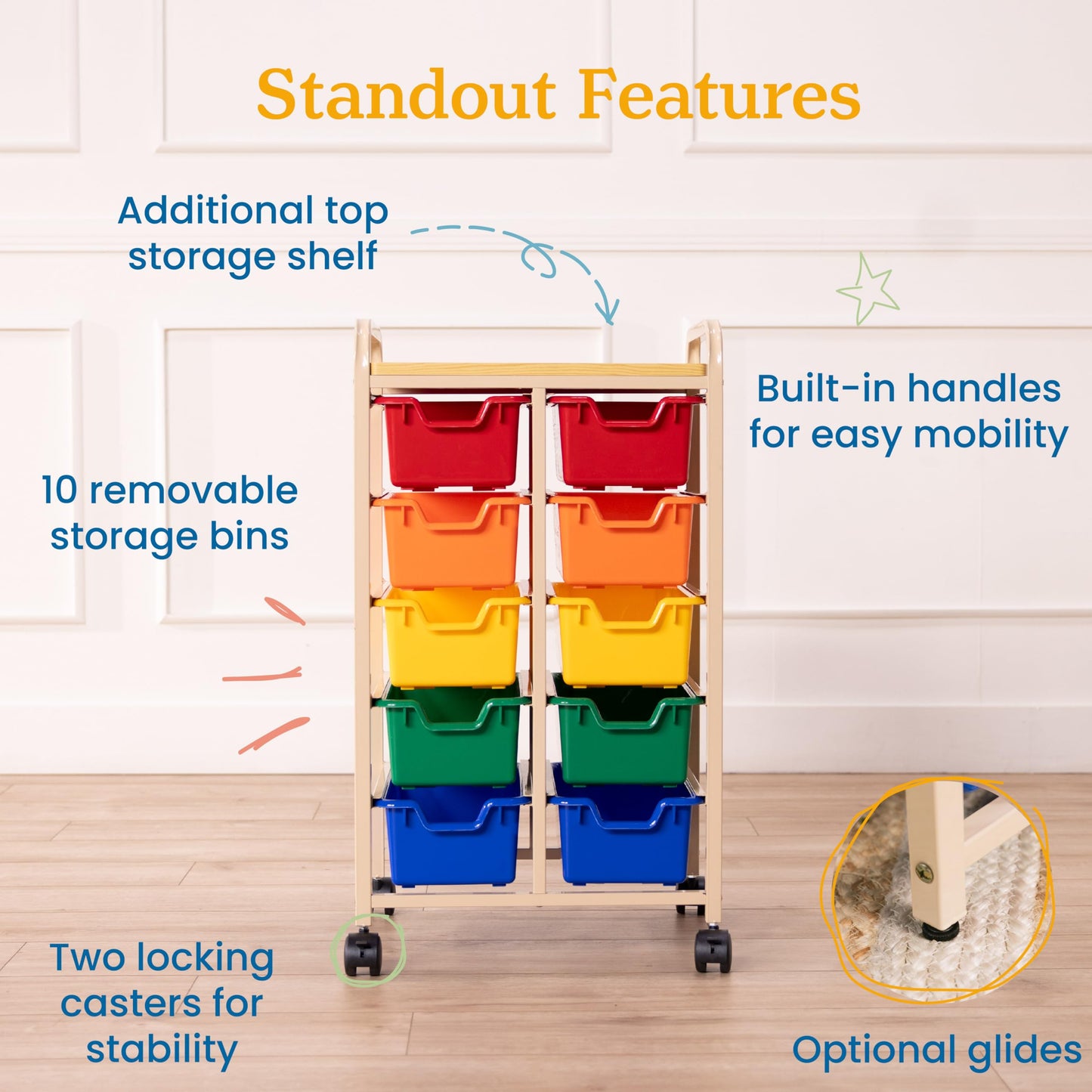 Mobile Storage Cart with 10 Bins