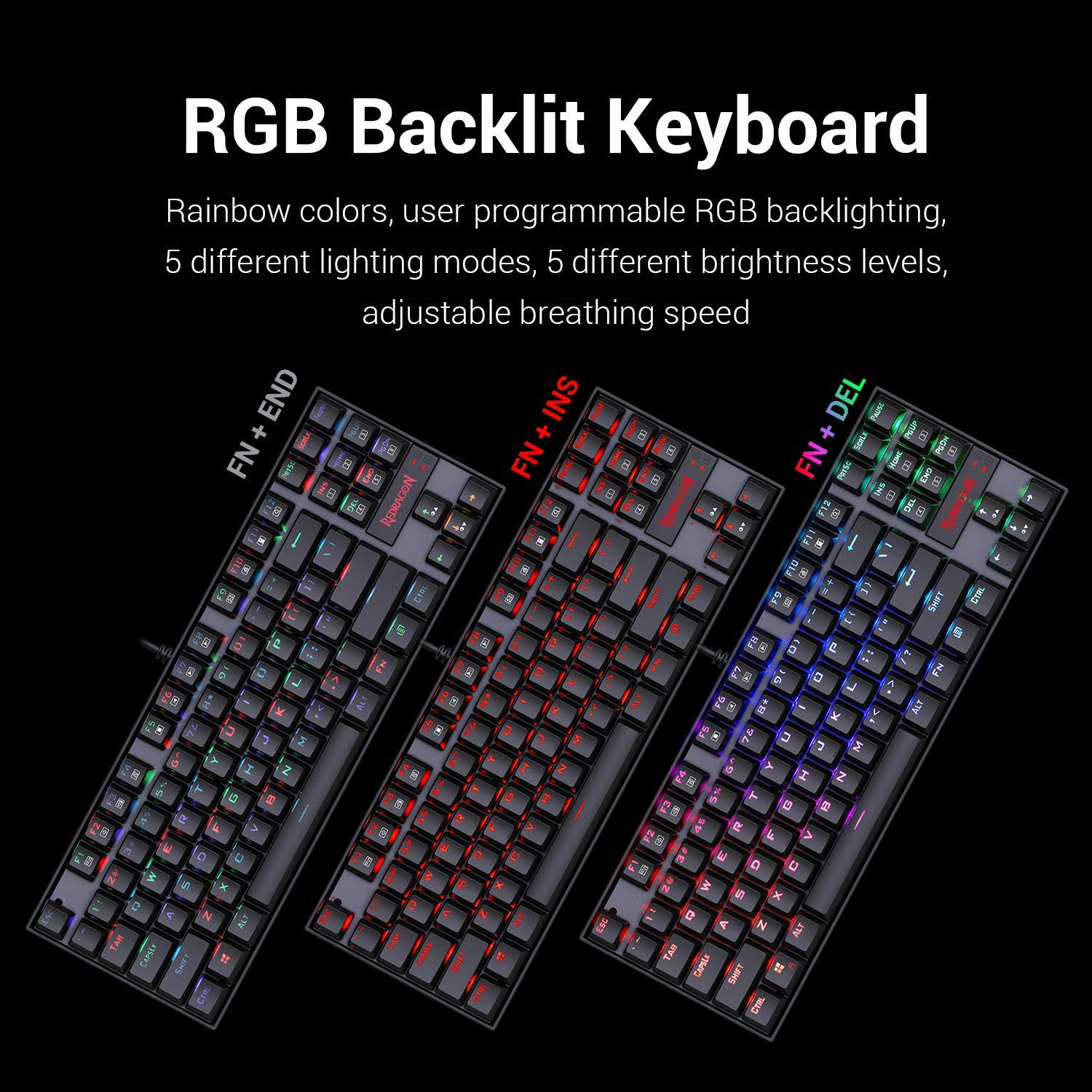 K552 Mechanical Gaming Keyboard RGB LED Backlit Wired with Anti-Dust Proof Switches for Windows PC (Black, 87 Key Blue Switches)