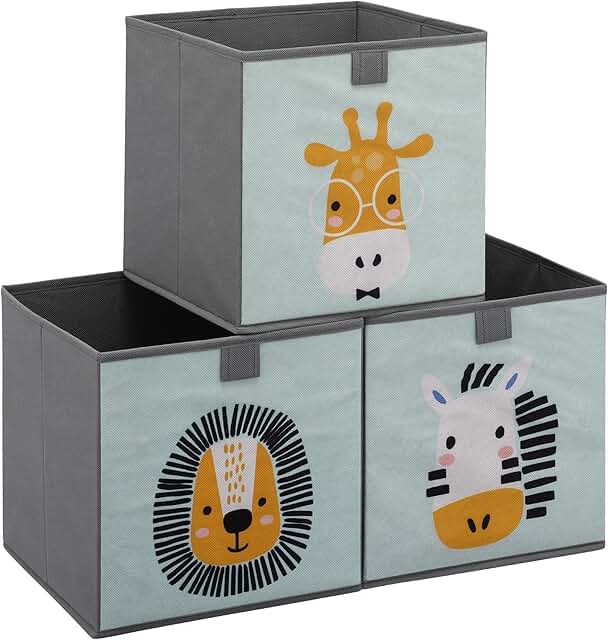 Set of 3 Kids Fabric Storage Cubes in Mint Green
