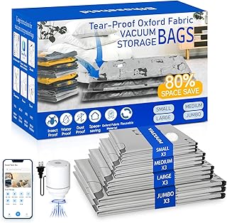 Heavy Duty Vacuum Storage Bags with Pump and App, 12 Pack