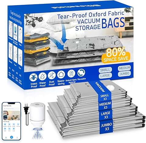 Heavy Duty Vacuum Storage Bags with Pump and App, 12 Pack