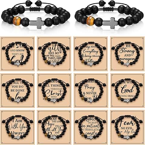 12 Christian Cross Beaded Bracelets for Women and Men