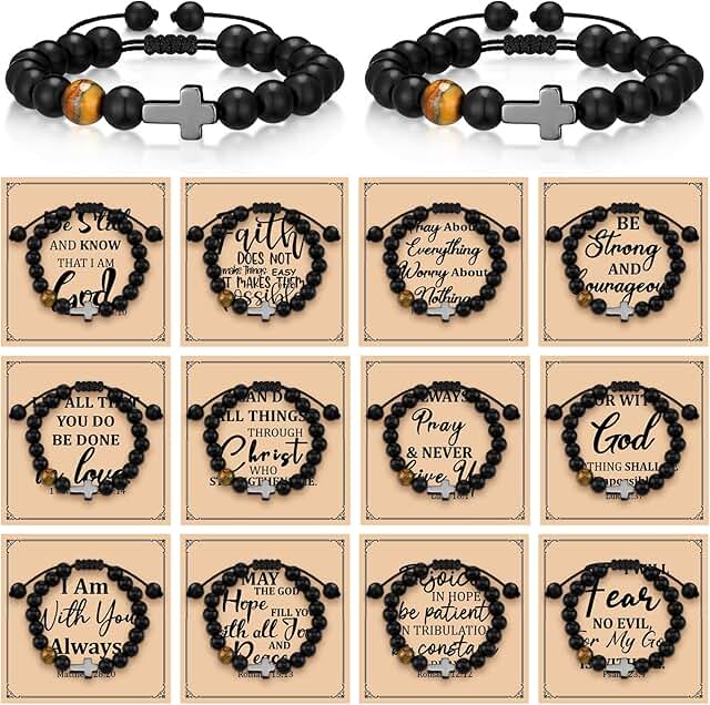 12 Christian Cross Beaded Bracelets for Women and Men