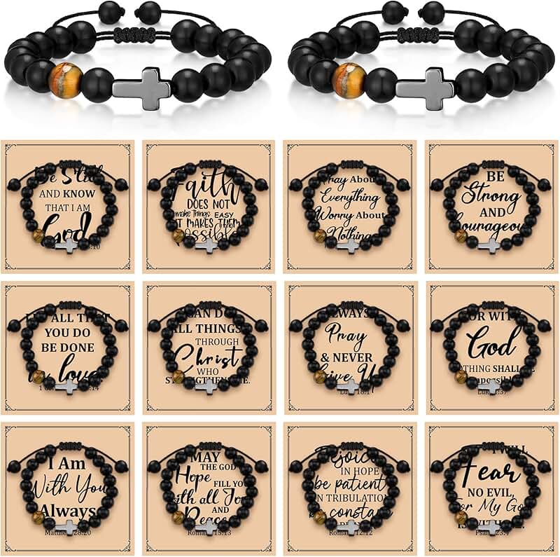 12 Christian Cross Beaded Bracelets for Women and Men