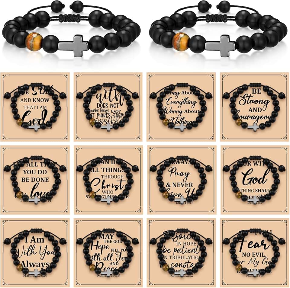 12 Christian Cross Beaded Bracelets for Women and Men