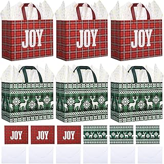 Six large Christmas gift bags with tissue paper