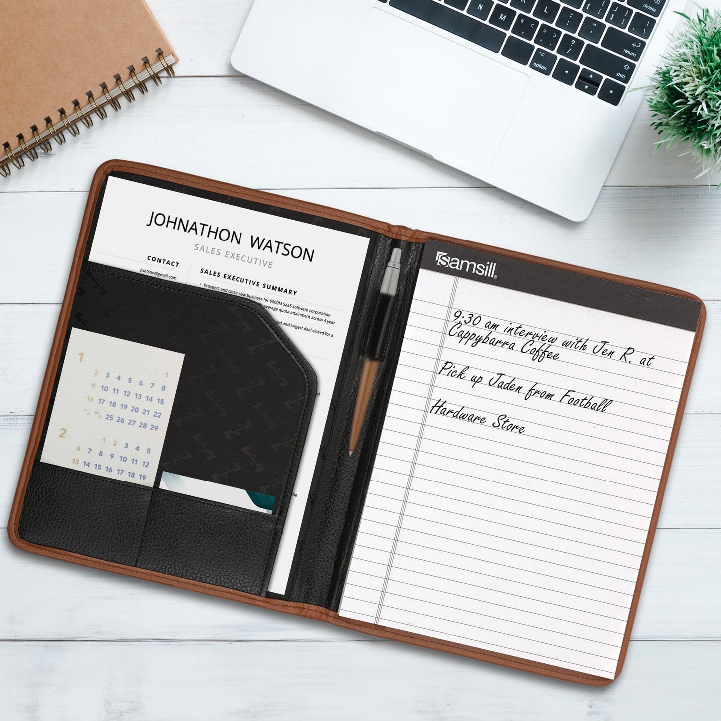 Black Leather Business Portfolio with Writing Pad