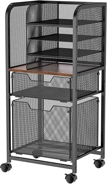 6-Tier Mobile File Cart with Drawers and Wheels