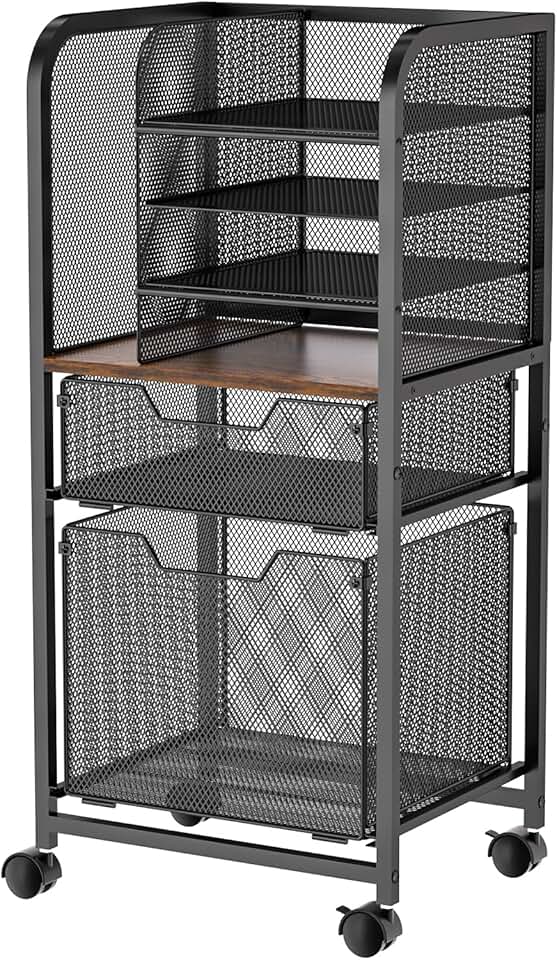 6-Tier Mobile File Cart with Drawers and Wheels