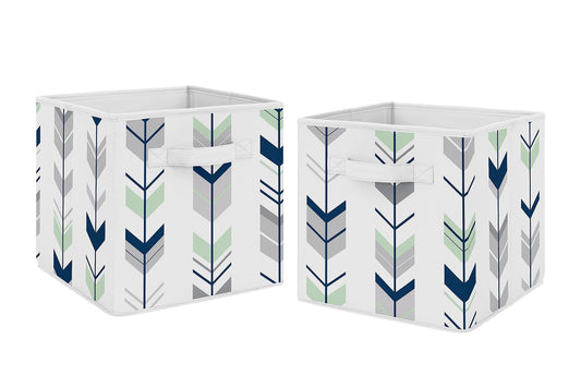 Navy Blue and Mint Woodland Mod Arrow Foldable Fabric Storage Cube Bins Boxes Organizer Toys Kids Baby Childrens for by  Set of 2