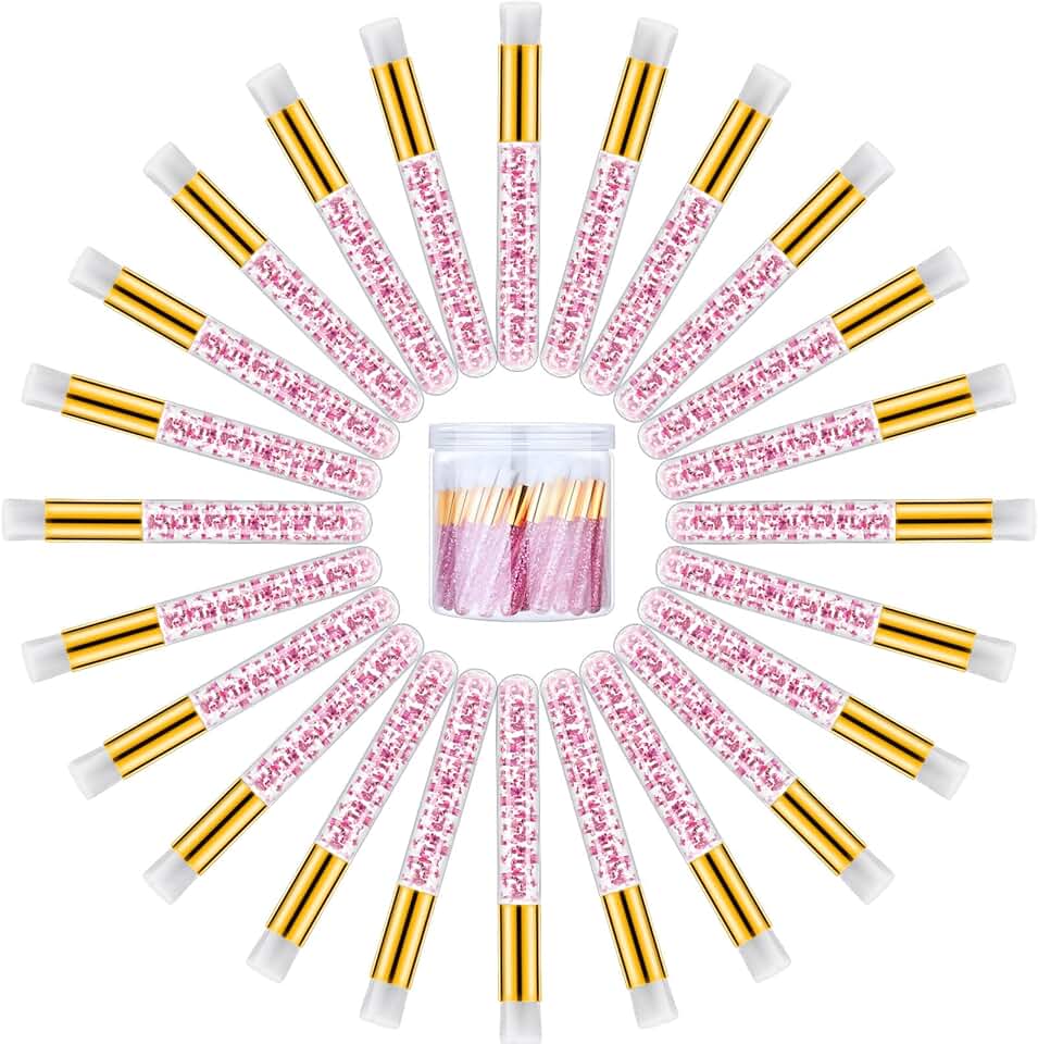 80 Pcs Pink Lash Shampoo Brushes with Container