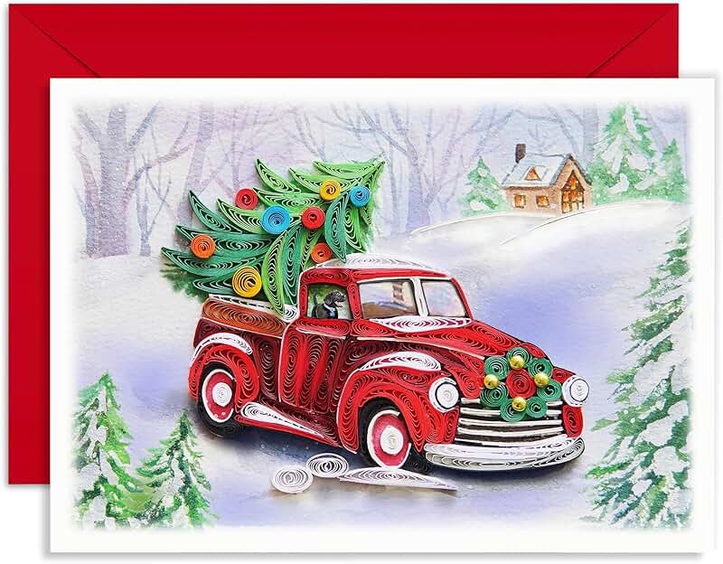 Watercolor Car Christmas Card for Holidays and New Year