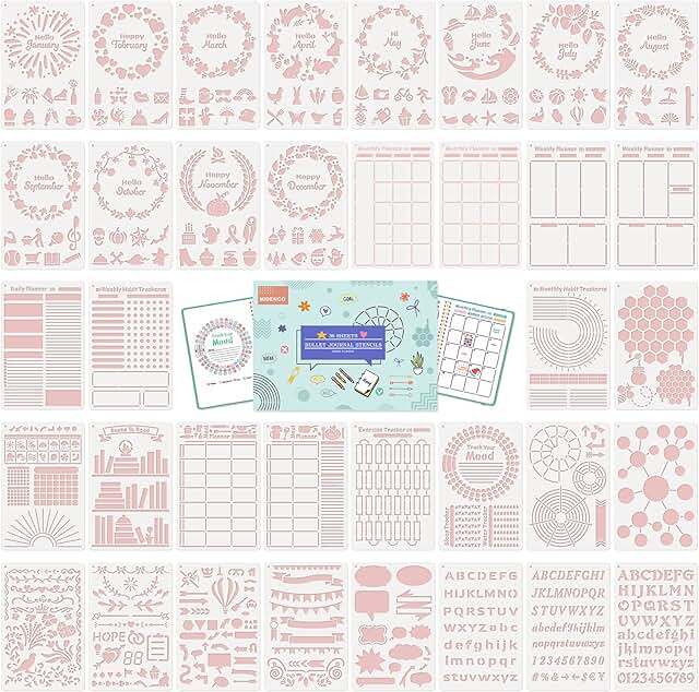 36-Piece Bullet Journal Stencil Set for Planning