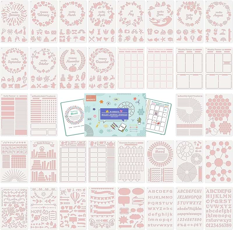 36-Piece Bullet Journal Stencil Set for Planning