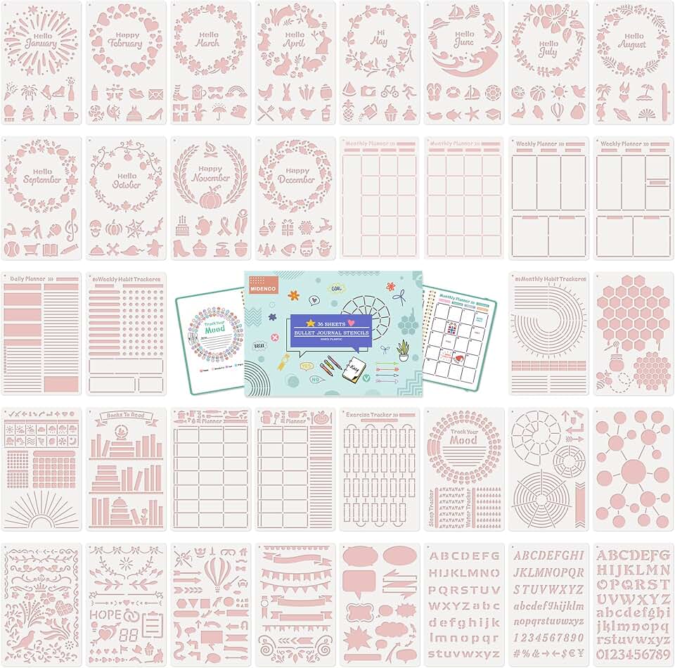 36-Piece Bullet Journal Stencil Set for Planning