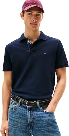 Men's Short Sleeve Casual Polo Shirt with Stretch and Hidden Placket