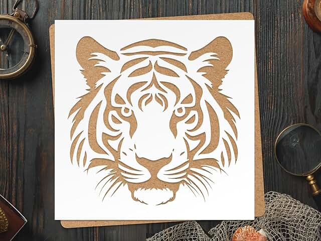 Reusable Tiger Head Stencil for Painting, 10x10 inches