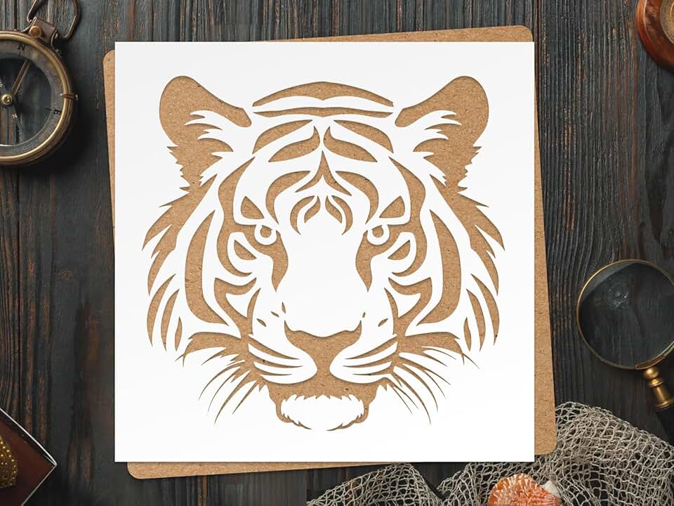Reusable Tiger Head Stencil for Painting, 10x10 inches