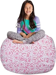 Pink canvas stuffed animal storage bean bag chair cover