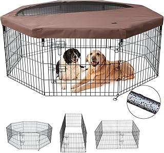 Foldable Metal Dog Playpen with Top Cover