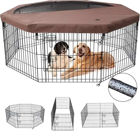 Foldable Metal Dog Playpen with Top Cover