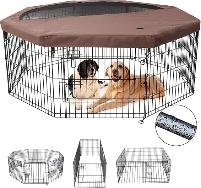Foldable Metal Dog Playpen with Top Cover