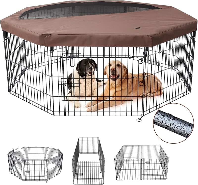 Foldable Metal Dog Playpen with Top Cover