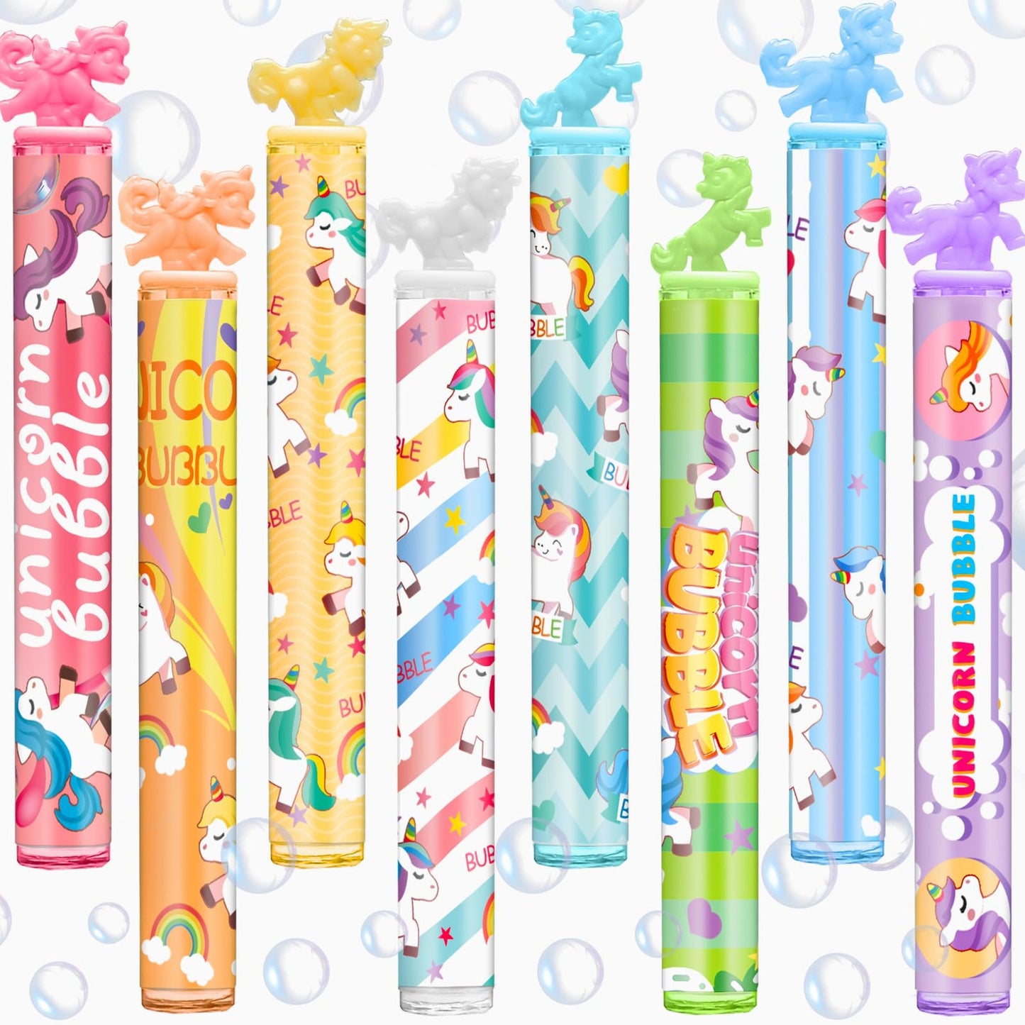 Unicorn Bubble Blast - 32 PCS Mini Wand Set in 8 Colors for Pastel Party Supplies, Birthday Decorations, Clroom Goody Bags. Perfect Favors for Kids!