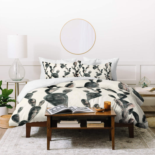 Dash and Ash Midnight Cacti Duvet Set with Two Pillow Shams, Queen/Full, Neutral