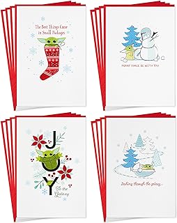 Christmas card set with Grogu and snowman images