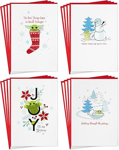 Christmas card set with Grogu and snowman images
