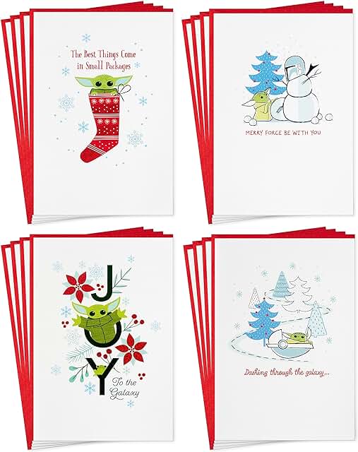 Christmas card set with Grogu and snowman images