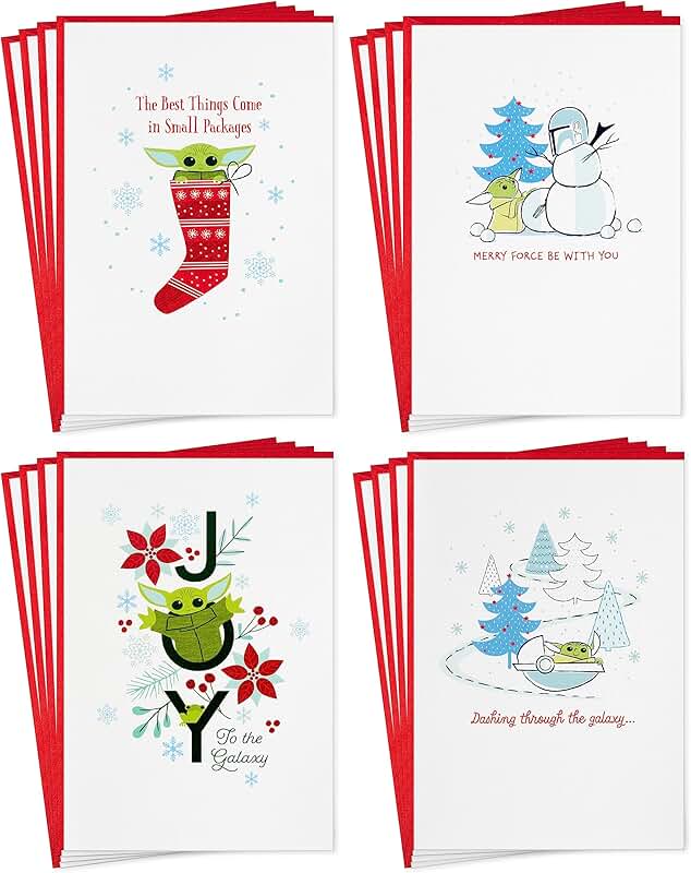 Christmas card set with Grogu and snowman images